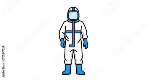 Quadro em tela Full Body Protective Hazmat Suit with Blue Accents and Helmet.