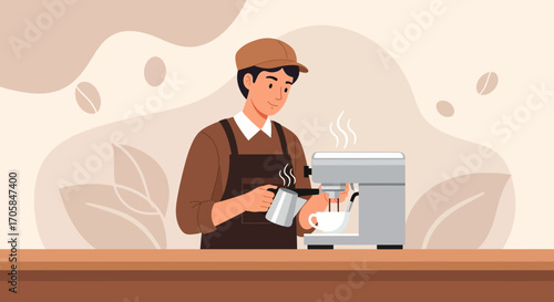 Barista Crafting Delicious Coffee Using Modern Espresso Machine In Coffee Shop