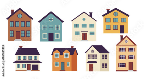 Charming flat style houses collection with various designs and colors