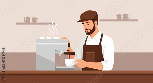 Barista Crafting Fresh Coffee Using Professional Equipment In A Relaxing And Well-Lit Cafe