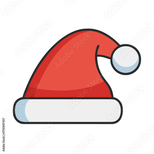 Red Santa hat with white fur trim and pom pom detail  