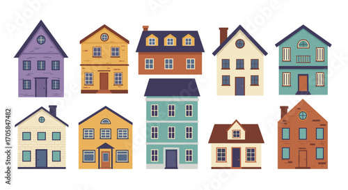 Colorful flat style houses collection for urban development projects