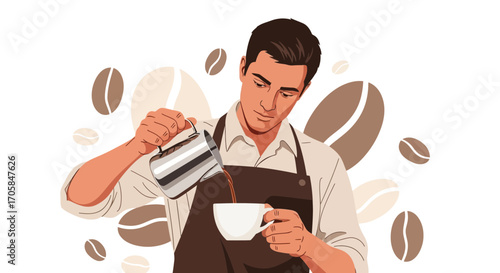 Barista Preparing Coffee Cup With Beans Design Isolated On A White Background