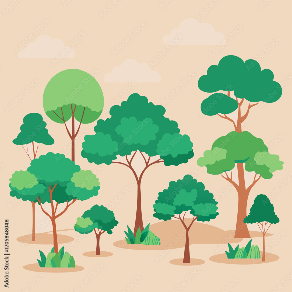 Fototapeta premium “Big Green Tree Vector Set – Natural Forest Collection”