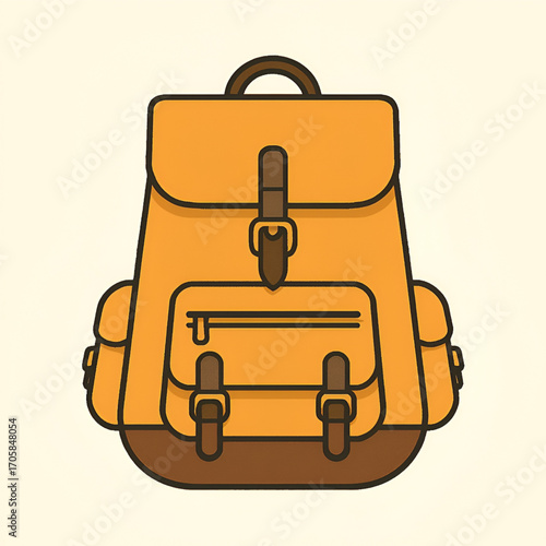 Orange backpack travel hiking outdoor gear illustration
