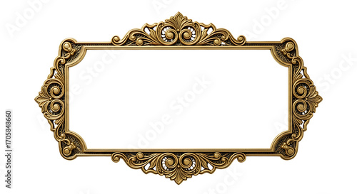 Ornate golden frame with elaborate decorative flourishes, set against a stark black background.