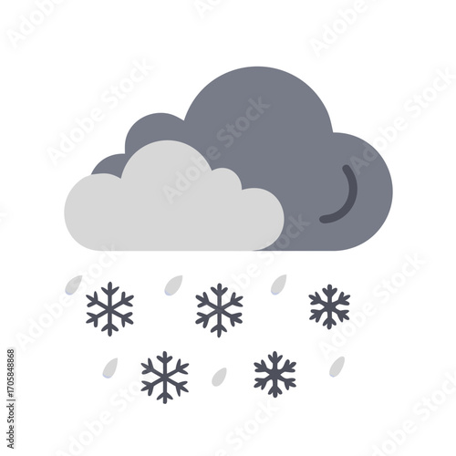 Colored vector icon of gray clouds with rain and snow, symbolizing bad weather, and mixed precipitation. Isolated on a transparent background