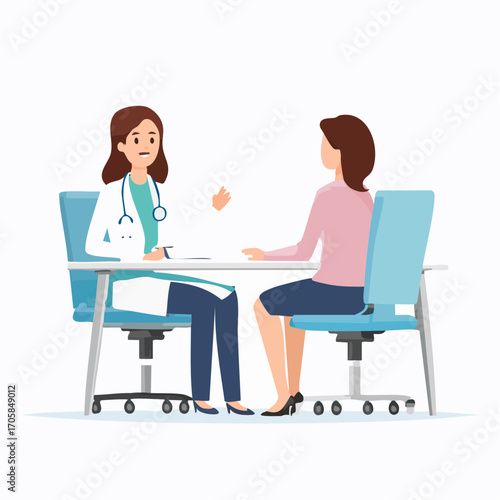 Ein Arzt in weißem Kittel spricht freundlich mit einem Patienten im Sprechzimmer.