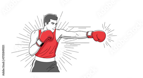 Boxer Delivering A Powerful Punch Depicted In Clean Vector Style With Striking Visuals