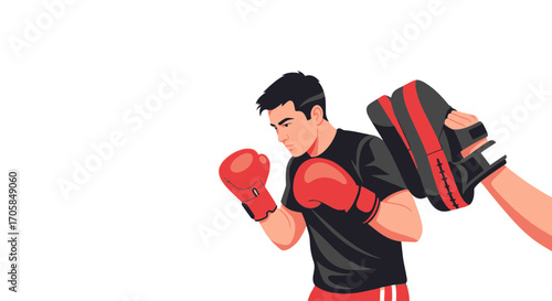 Boxer Practicing With Punching Mitts For Fitness And Training Sessions Successfully