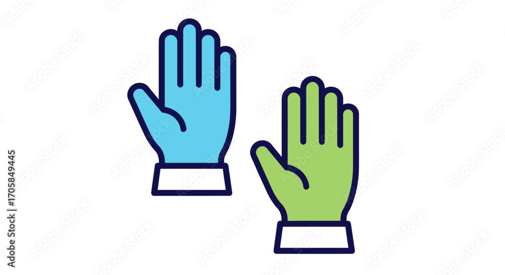 Fototapeta premium Two Raised Hands Blue and Green Indicating Participation.