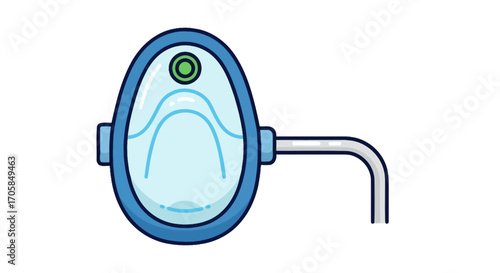 A blue cartoon illustration of a medical oxygen mask with an attached breathing tube.