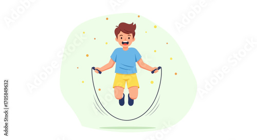 Boy Jumping Rope Cartoon Illustration Depicting Joyful Exercise and Physical Activity