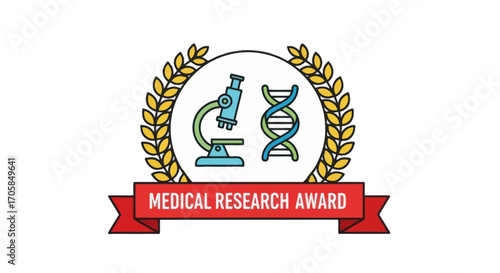 Medical Research Award with Microscope and DNA Symbol.