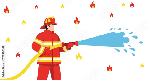 Brave Firefighter Extinguishes Flames with Powerful Water Stream and Courage