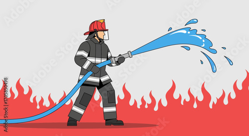 Brave Firefighter Extinguishes Flames With Powerful Water Stream, Protecting Humanity