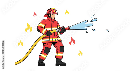 Brave Firefighter Heroically Extinguishing Enflamed Flames With Water and Providing Relief