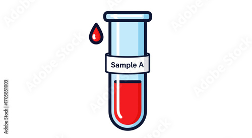 Cartoon Illustration of a Blood Sample in a Test Tube.