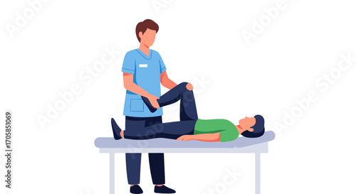 Physical Therapist Assisting Patient with Knee Exercise.