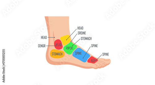 Human Foot Anatomy with Color-Coded Reflex Points.