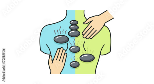 Therapeutic Hot Stone Massage on a Persons Back.