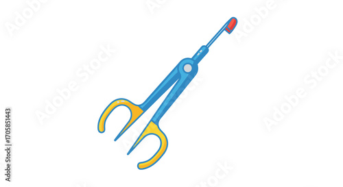 Cartoon Illustration of Dental Dam Clamp Instrument.