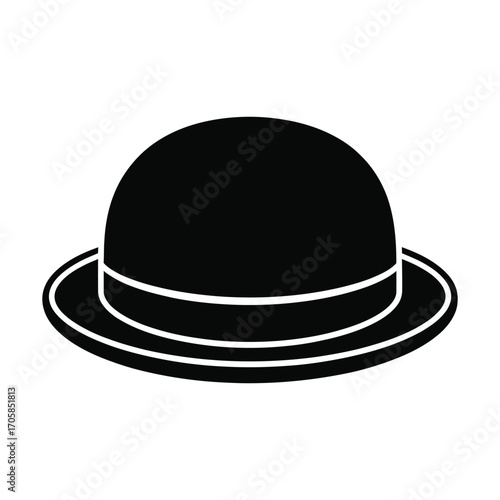 Classic Black Bowler Hat Icon Depicting Timeless Style and Sophistication a Traditional Symbol of British Culture and Gentlemanly Elegance for Fashion or Design Projects