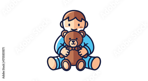 Cartoon Baby with Teddy Bear Illustration.