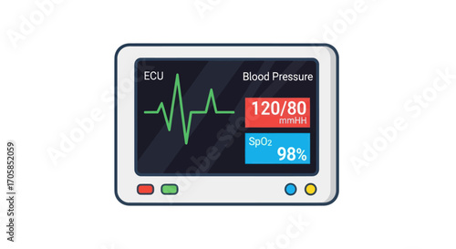 Digital Medical Monitor Displaying Vital Signs and Readings.
