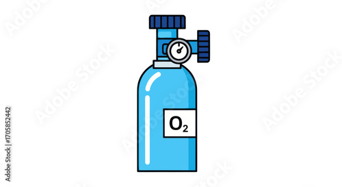 Blue Oxygen Tank with Valve and Gauge Medical Equipment Illustration.