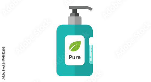 Teal Bottle with Pump Dispenser and Pure Label.