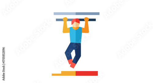 Flat illustration of a person performing a pull-up exercise on parallel bars.