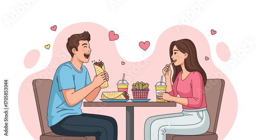 Cheerful Dining Couple Sharing Meal Enjoying Drinks and Snacks on a Restaurant Table