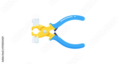 Blue and Yellow Plastic Toy Pliers with White Grips.