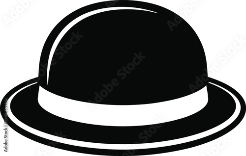 Classic Black Bowler Hat Symbol of Vintage Style and Elegance Minimalist Design for Fashion and Costume Illustrations or Graphic Elements Retro Accessory with Timeless Appeal