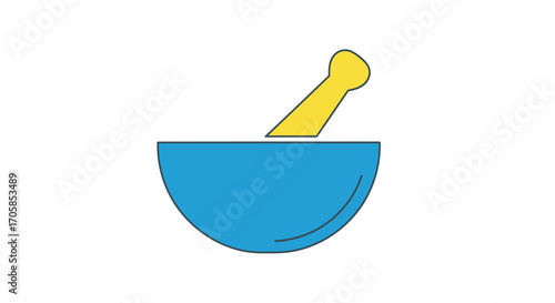 Blue Mortar and Yellow Pestle Illustration for Pharmacy or Herbal Medicine.