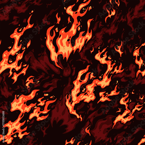 Vibrant flames dancing against a dark background