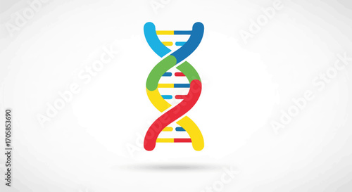 A vibrant multicolored DNA double helix strand symbolizing genetics biology and life.