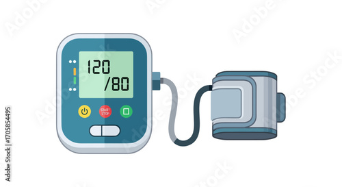Digital Blood Pressure Monitor with Cuff and Display Showing Readings.