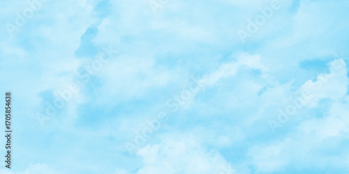 Abstract watercolor blue sky, painterly clouds and gradient, white clouds in a gentle watercolor style image, watercolor painting of a bright blue sky above a landscape of soft.
