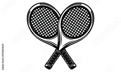 Crossed Tennis Racquets A Black and White Depiction