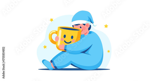 Cheerful Person Snuggled With A Joyful Mug Symbolizing Happiness And Calm Moments