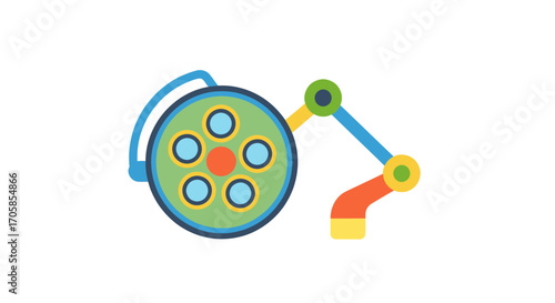 Colorful Toy Construction Set with Circular Base and Articulated Arm.