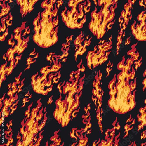 Bright flames dancing on a dark background