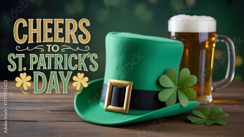 Wallpaper Mural Cheers to st patricks day with a green hat and a pint of beer on a wooden table, festive celebration and irish holiday concept Torontodigital.ca