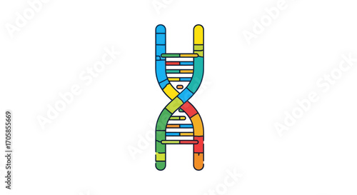 Colorful DNA Double Helix Strand Illustration.