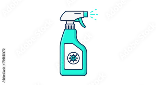 Teal Spray Bottle with Trigger and Anti-Germ Symbol.