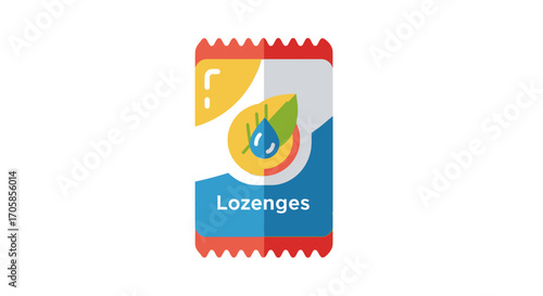 Colorful flat design lozenges packet illustration with lemon and leaf.