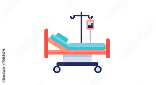 Illustrated Hospital Bed with IV Drip Stand Healthcare Concept.