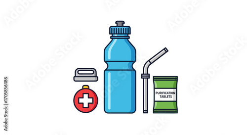 Cycling Hydration and First Aid Kit Illustration.